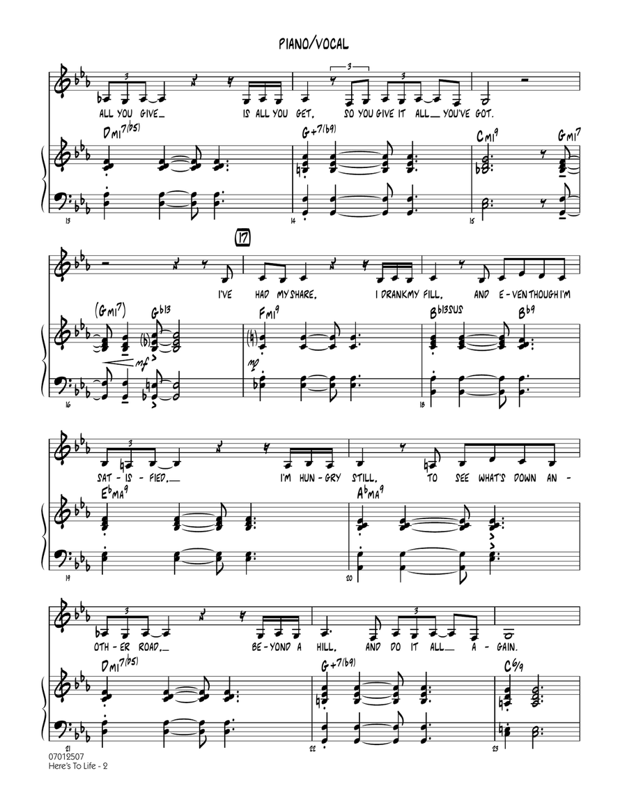Here's To Life (Key: C minor) - Piano/Vocal Jazz Ensemble scores gallery preview page 2