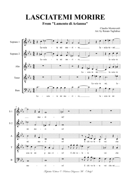 LASCIATEMI MORIRE - C. Monteverdi - From "Lamento di Arianna" - For SSATB Choir image number null