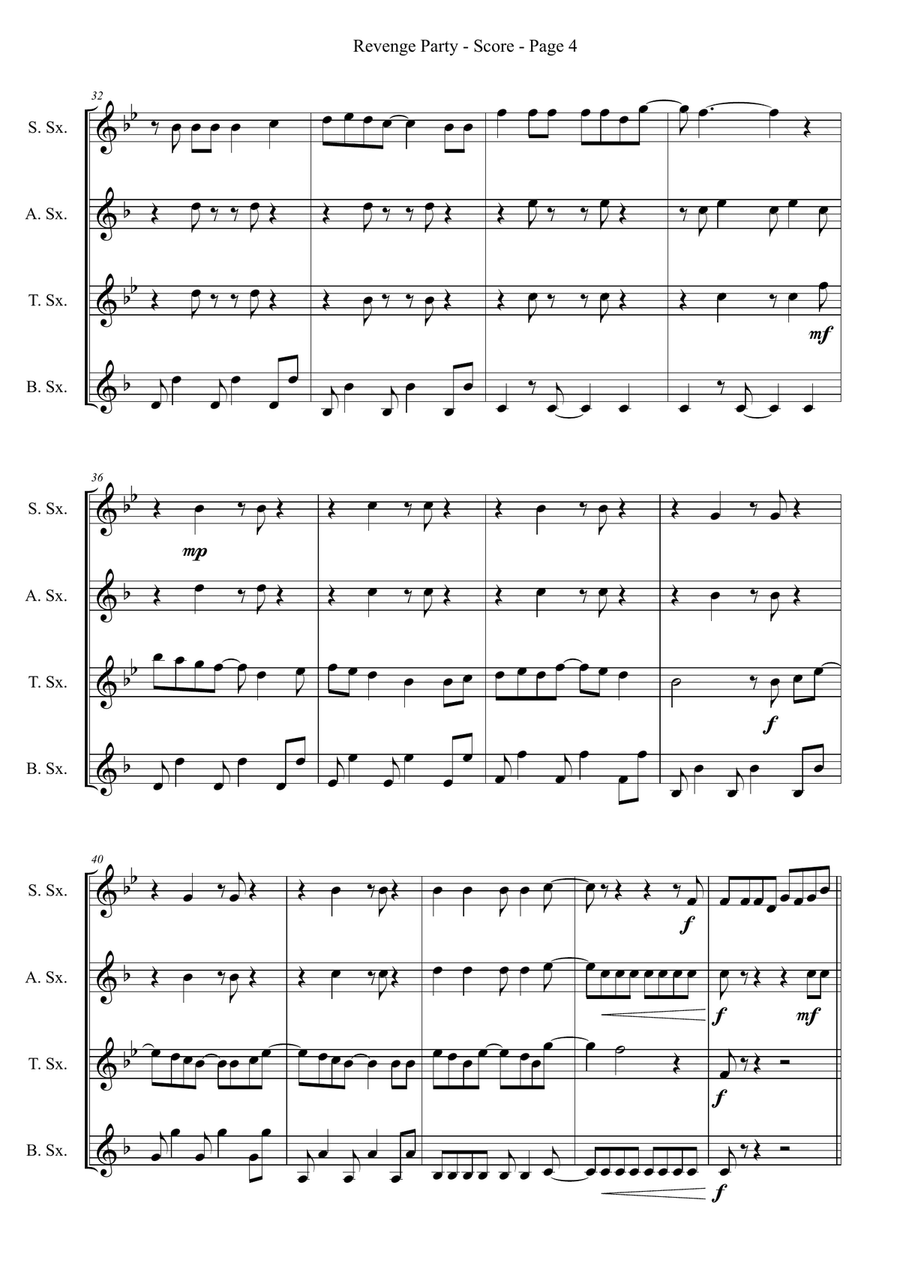 Revenge Party Saxophone Quartet scores gallery preview page 4