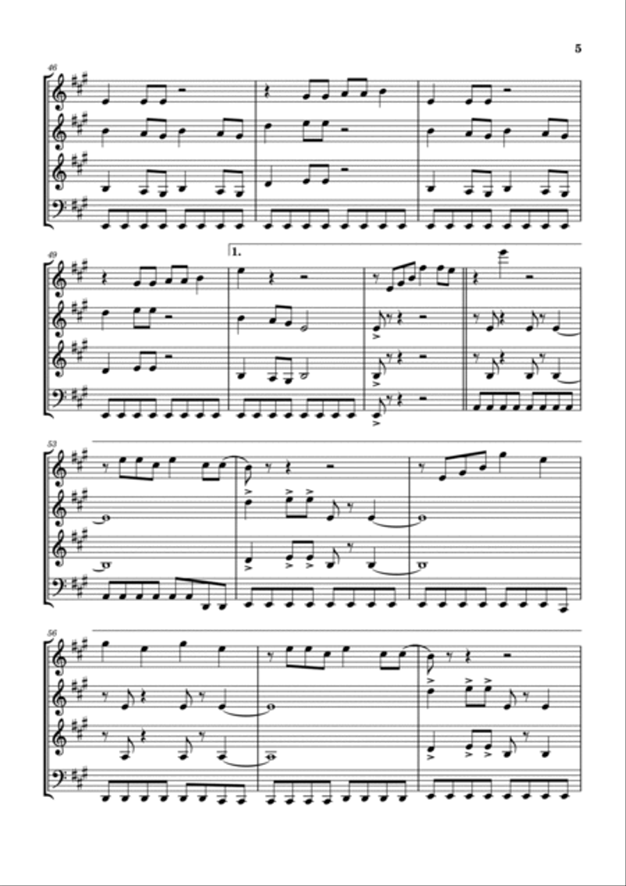 Everybody Have Fun Tonight Woodwind Quartet scores gallery preview page 6