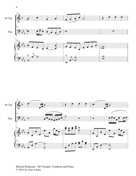 BLESSED REDEEMER (Trio – Bb Trumpet, Trombone & Piano with Score/Parts) image number null