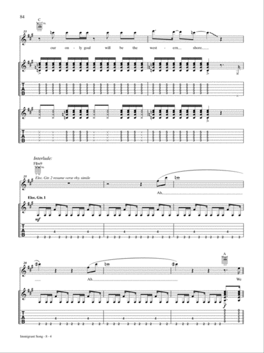 Immigrant Song Guitar Tablature scores gallery preview page 4
