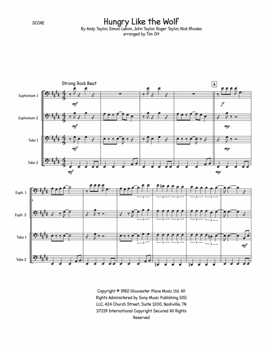 Hungry Like The Wolf Hungry Like The Wolf Brass Quartet scores gallery preview page 1