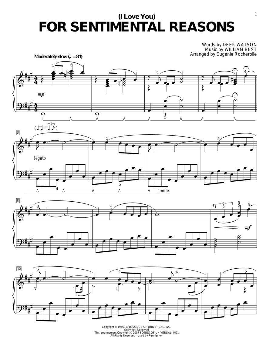 (I Love You) For Sentimental Reasons Piano Solo scores gallery preview page 1