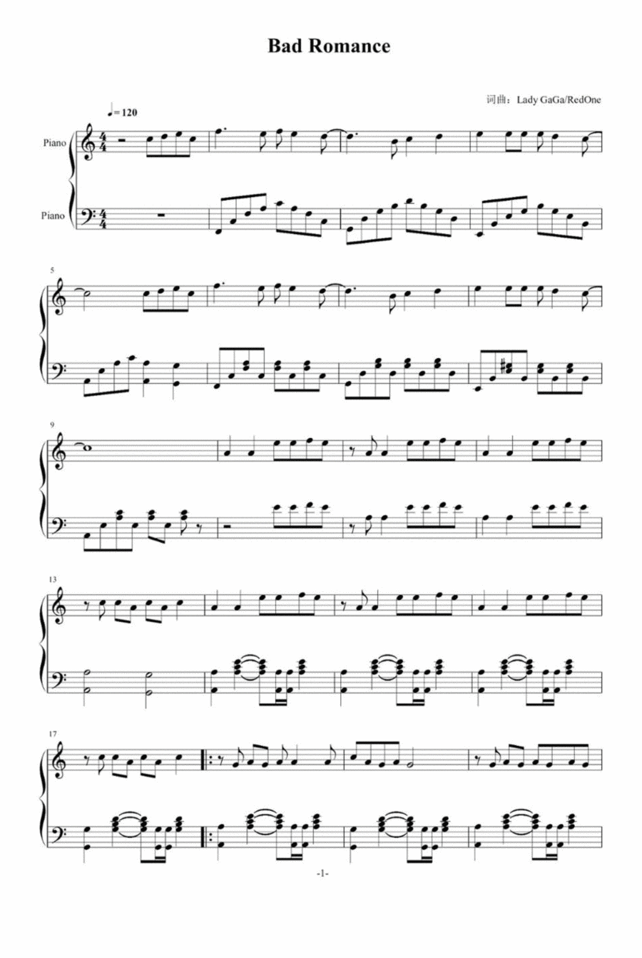 Bad Romance Piano Solo scores gallery preview page 1