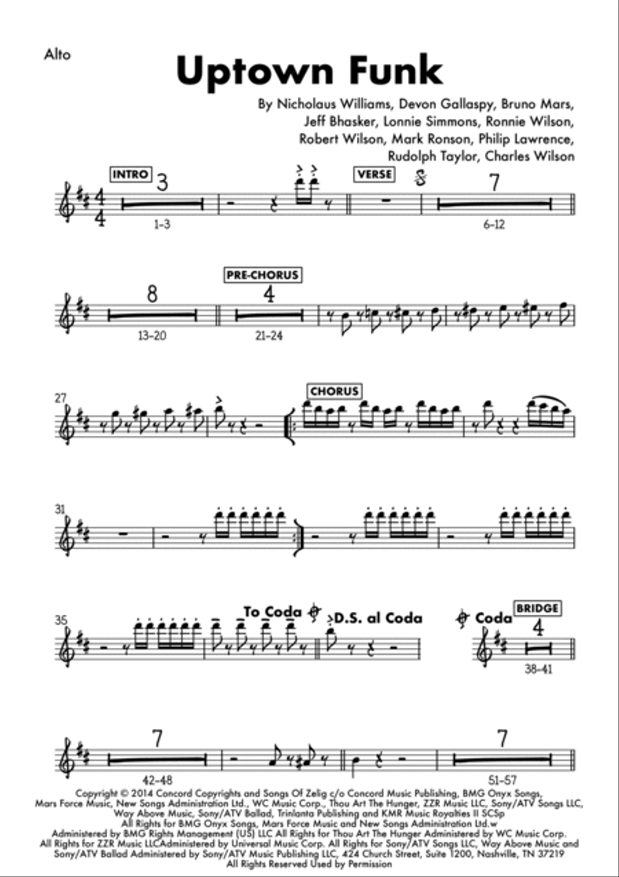 Uptown Funk Tenor Saxophone scores gallery preview page 6