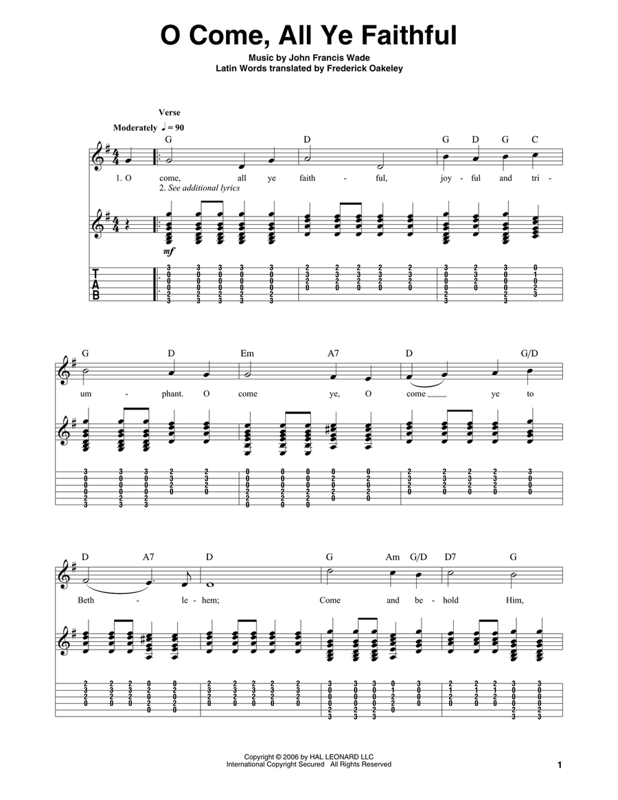 O Come, All Ye Faithful (Adeste Fideles) Guitar Tablature scores gallery preview page 1