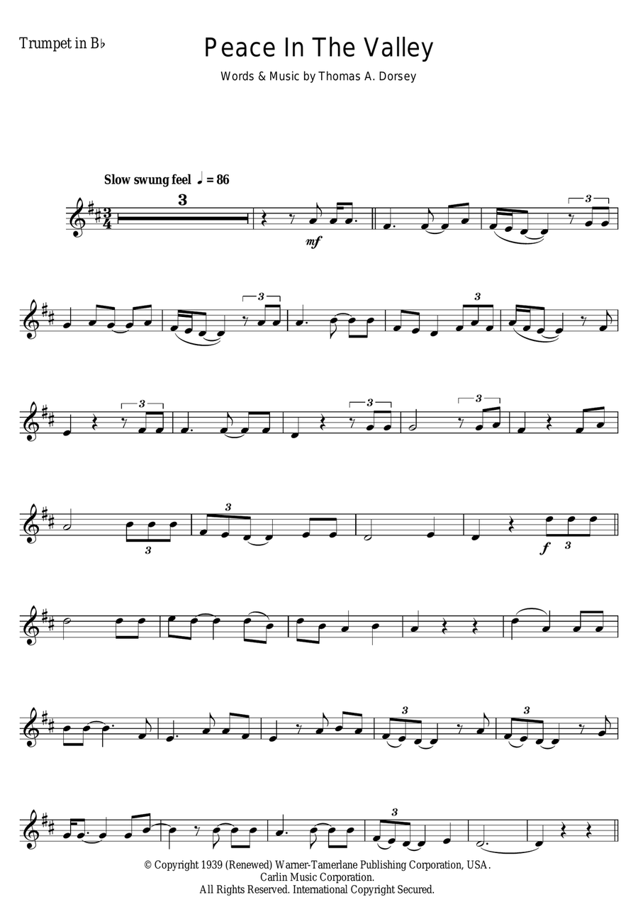 (There'll Be) Peace In The Valley (For Me) Trumpet Solo scores gallery preview page 1