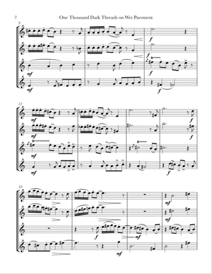 One Thousand Dark Threads on Wet Pavement (sax quartet) Saxophone Quartet scores gallery preview page 3
