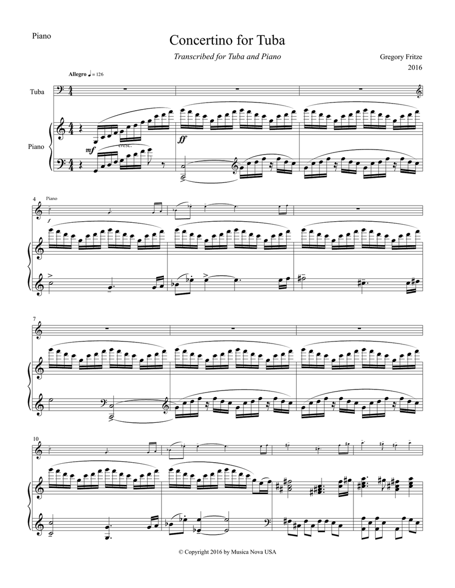 Concertino for Tuba (piano reduction) Tuba scores gallery preview page 5