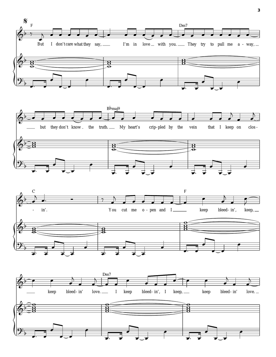 Bleeding Love Piano, Vocal scores gallery preview page 3