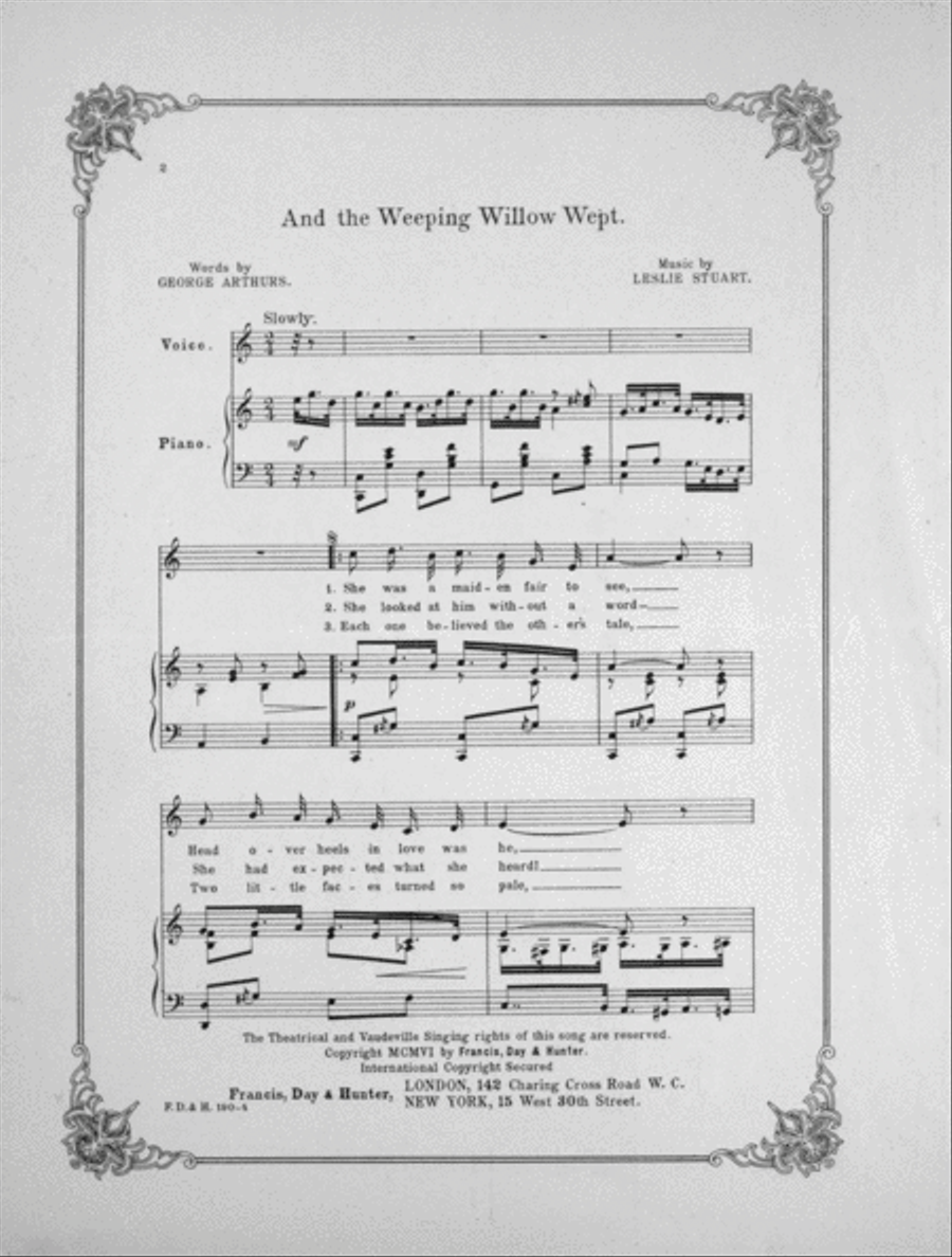 The Belle of Mayfair. A Musical Comedy. And the Weeping Willow Wept Voice scores gallery preview page 2