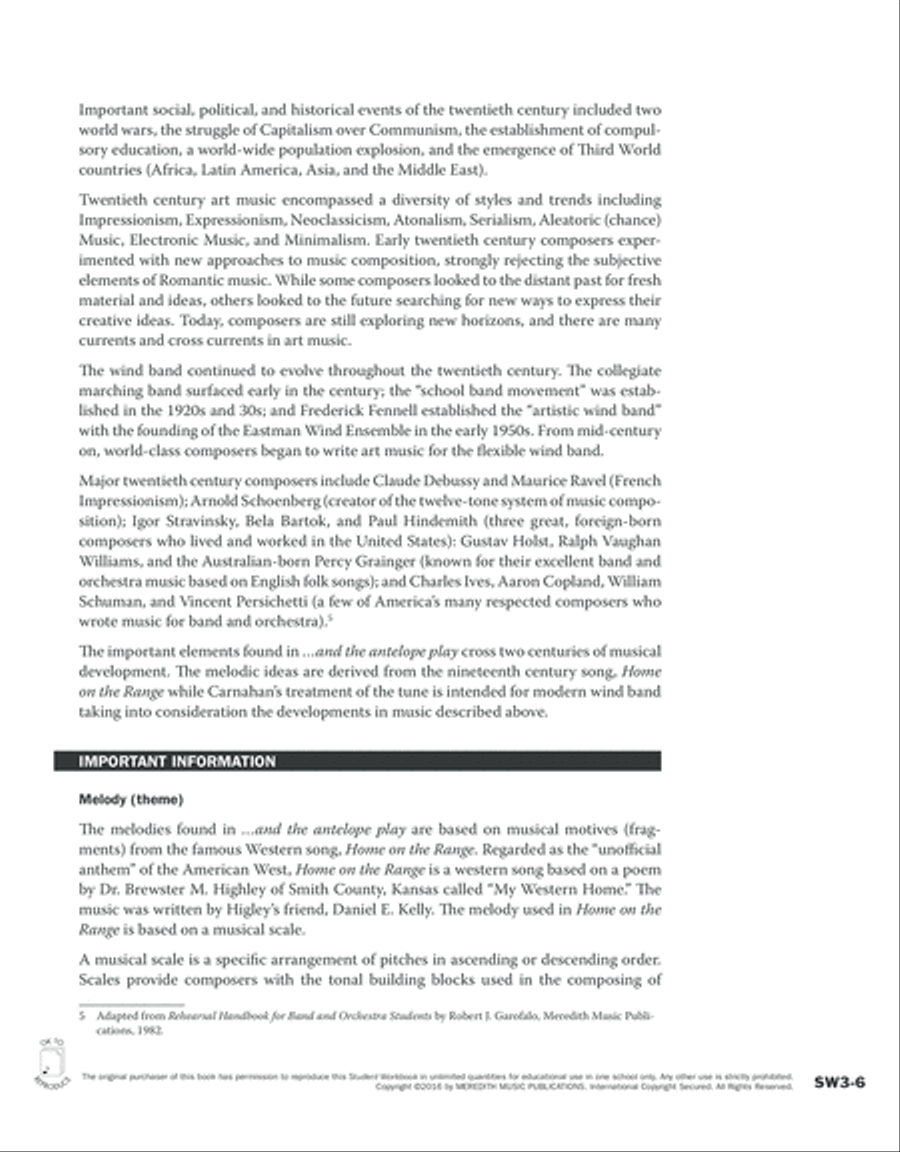 Guides to Band Masterworks, Vol. 6 - Student Workbook - and the antelope play Activity Books scores gallery preview page 6