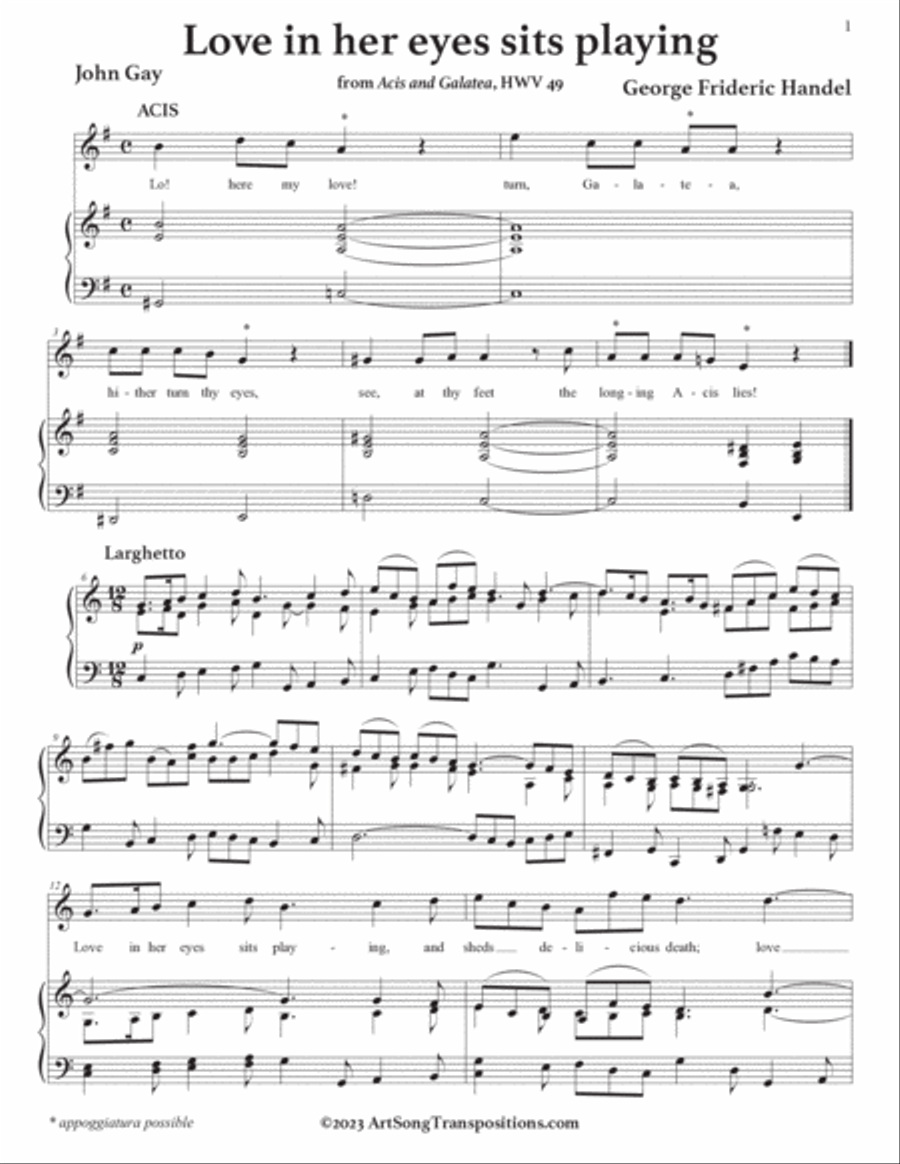 HANDEL: Love in her eyes sits playing (transposed to C major) Voice scores gallery preview page 2