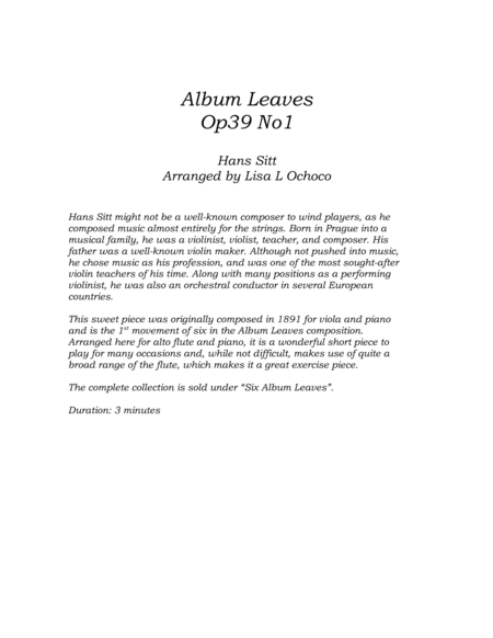Album Leaves Op39 No1 for Alto Flute and Piano image number null