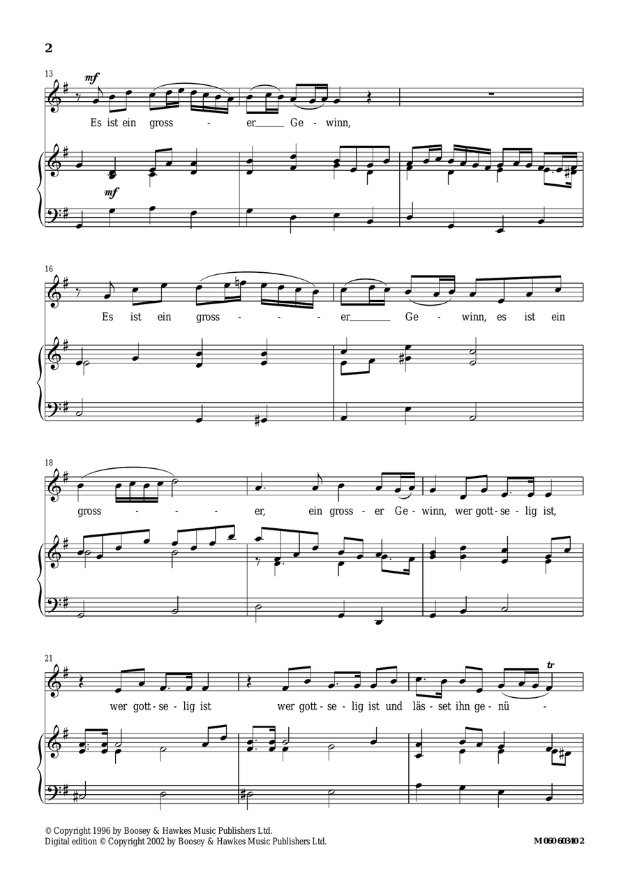 Es Ist Ein Grosser Gewinn Piano, Vocal scores gallery preview page 2