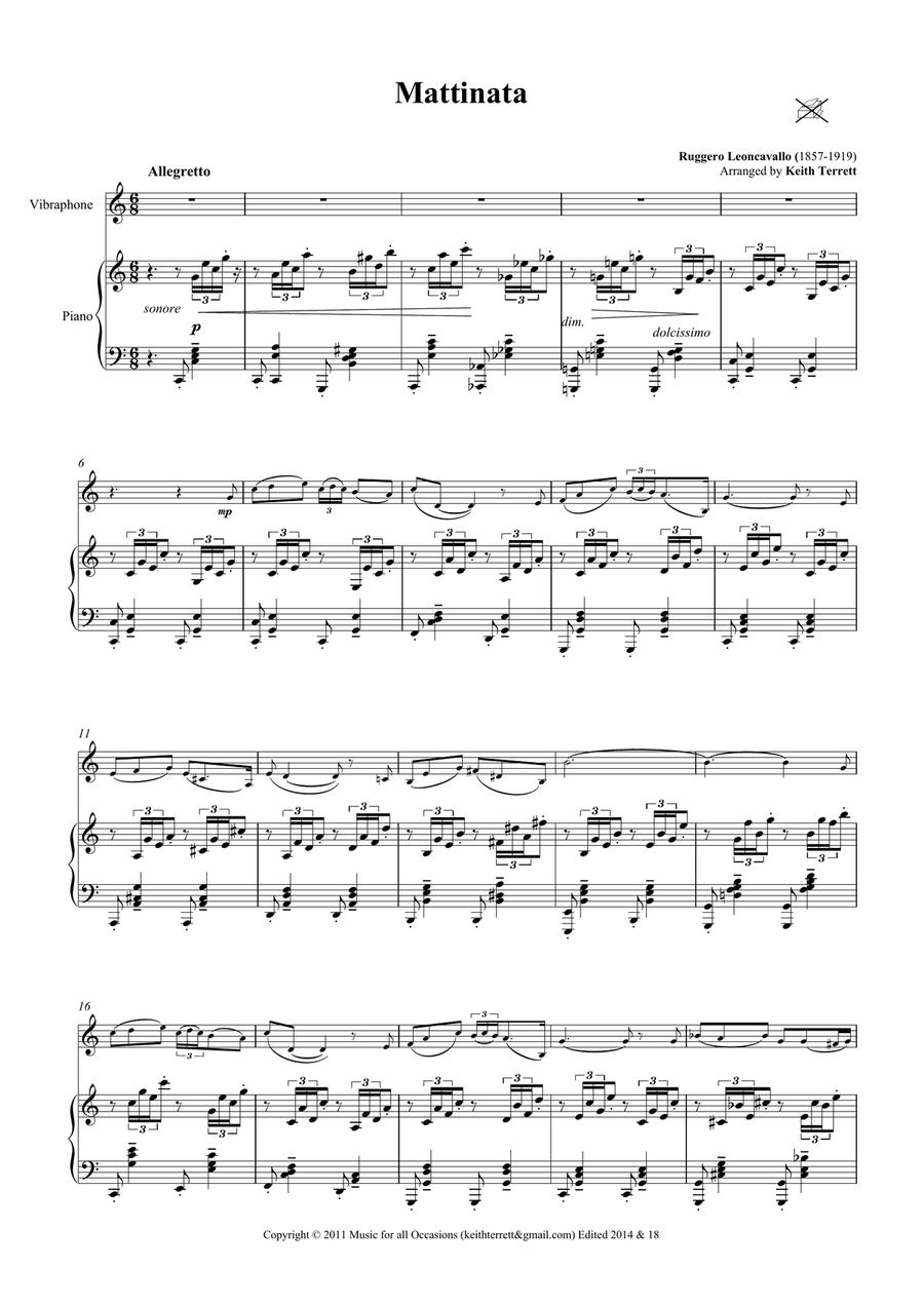 Mattinata for Vibraphone & Piano Piano scores gallery preview page 2