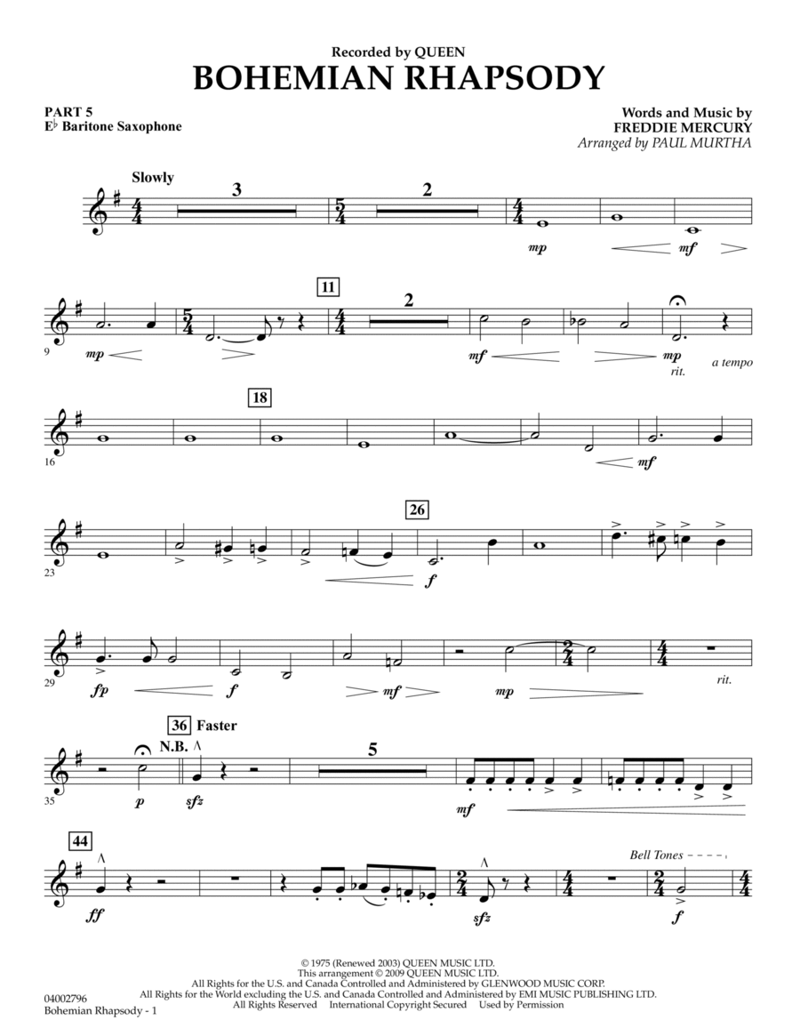 Bohemian Rhapsody - Pt.5 - Eb Baritone Saxophone