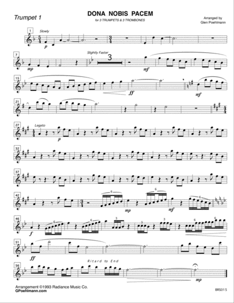 DONA NOBIS PACEM (Give Us Peace) - 3 TRUMPETS & 3 TROMBONES Brass Ensemble scores gallery preview page 5