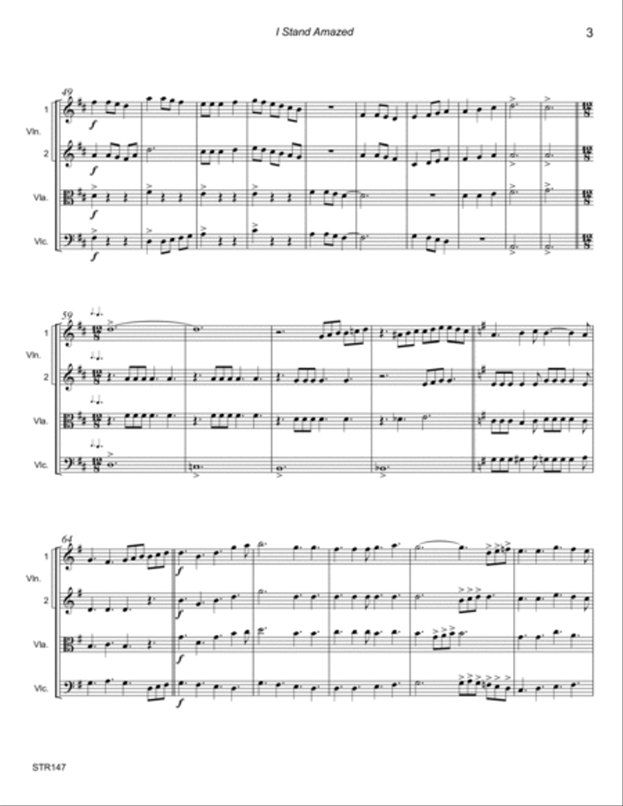 I STAND AMAZED (My Savior's Love) - STRING QUARTET or 3 Violins & Cello (unaccompanied) String Quartet scores gallery preview page 3