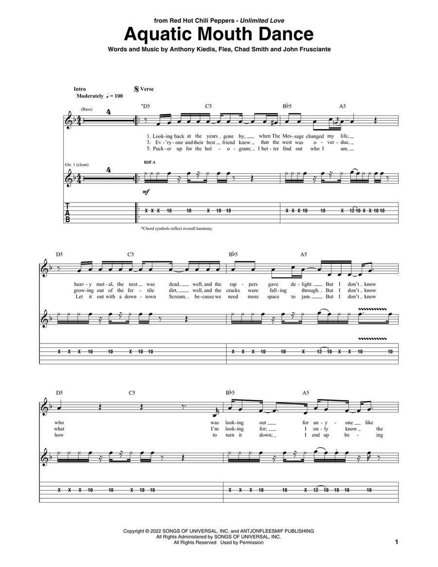 Aquatic Mouth Dance Guitar Tablature scores gallery preview page 1
