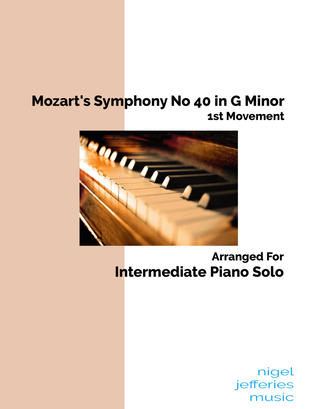 Book cover for Mozart's Symphony 40 (1st Movement) arranged for intermediate piano