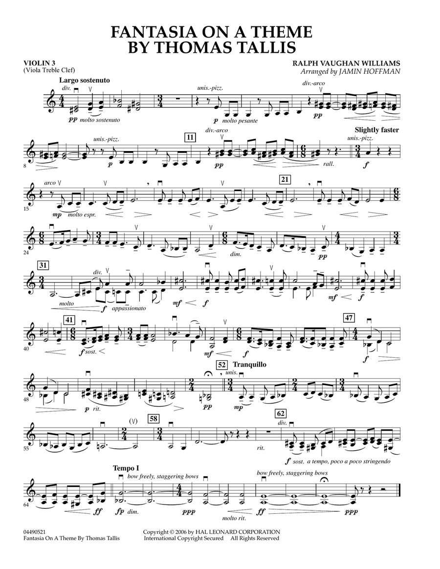 Fantasia on a Theme by Thomas Tallis - Violin 3 (Viola Treble Clef) Orchestra scores gallery preview page 1