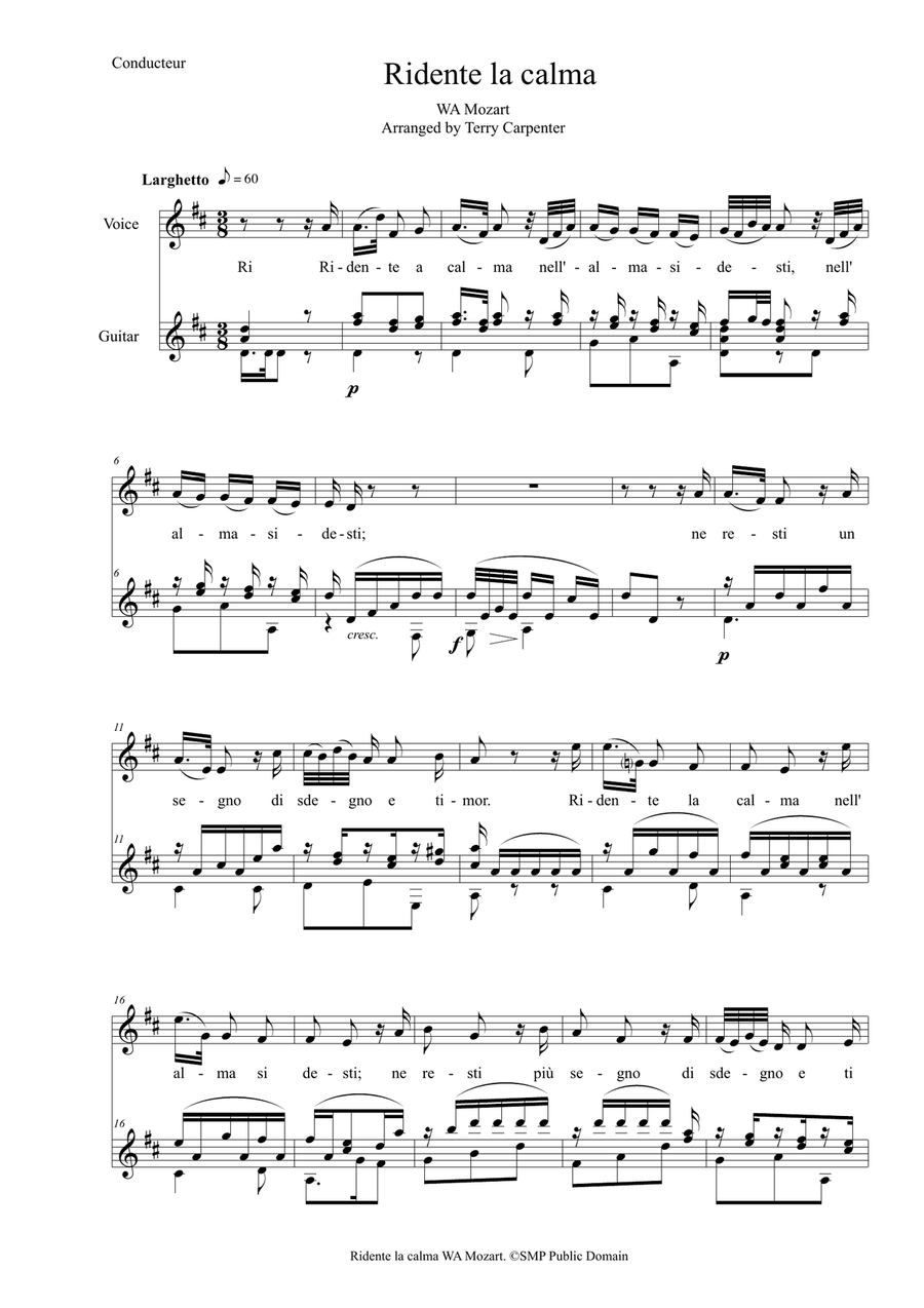 Ridente La Calma (WA Mozart) for voice & classical guitar Acoustic Guitar scores gallery preview page 1