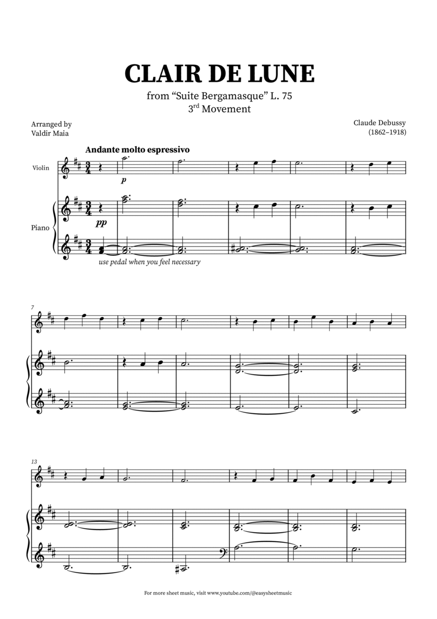 Clair de Lune - Violin and Piano Violin Solo scores gallery preview page 1