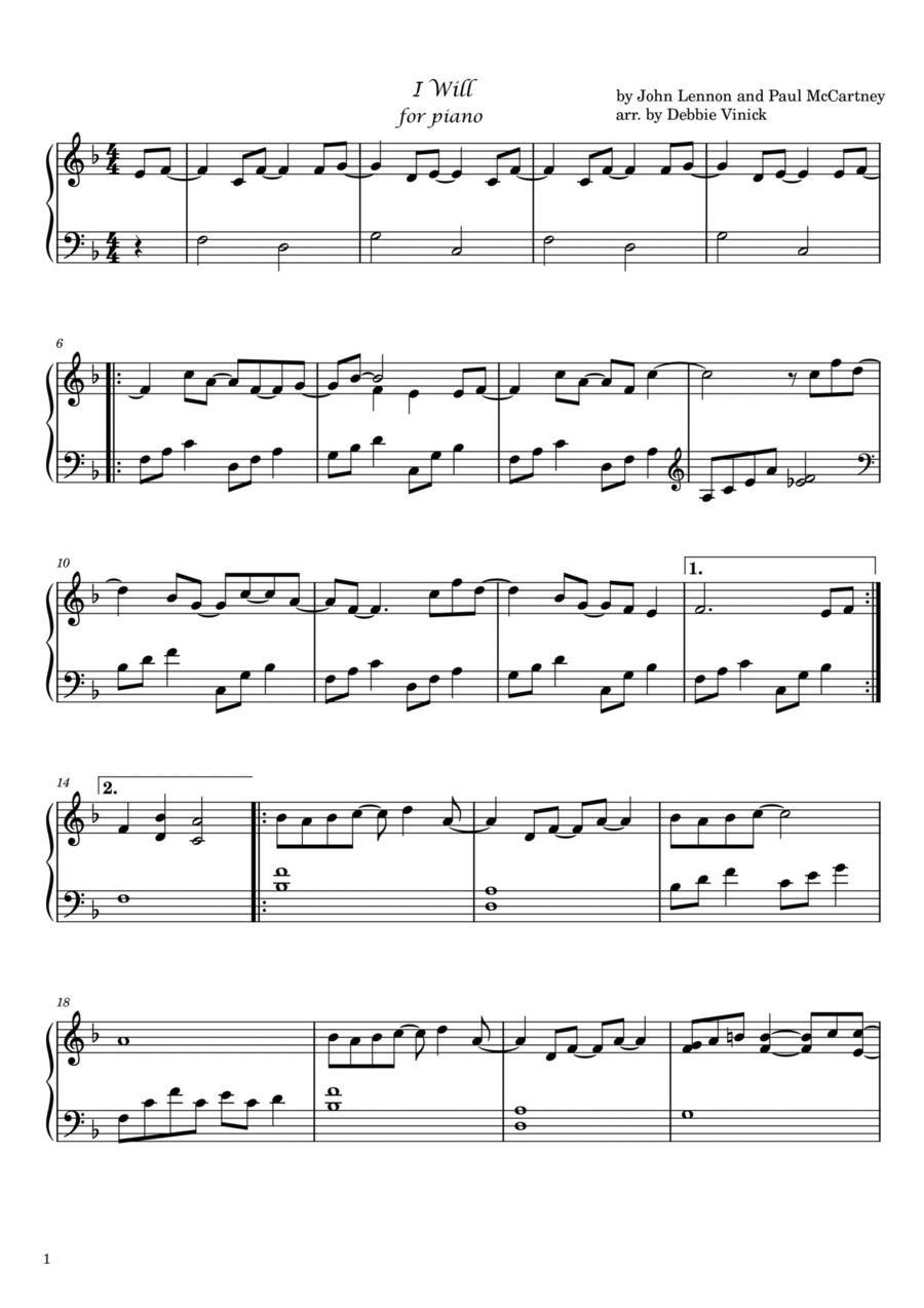 I Will Piano Solo scores gallery preview page 1