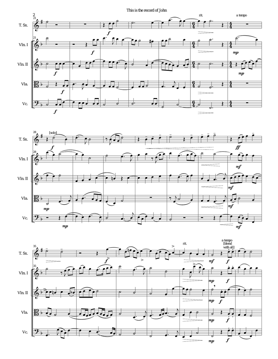 This is the record of John for tenor saxophone and string quartet Chamber Orchestra scores gallery preview page 2