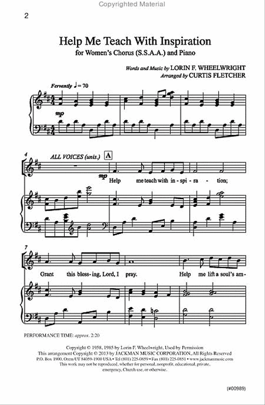 Help Me Teach With Inspiration - SSAA SSAA scores gallery preview page 2