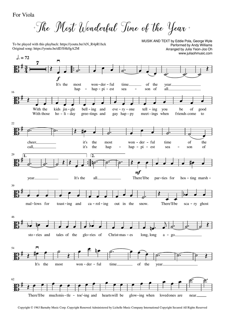 The Most Wonderful Time Of The Year Viola Solo scores gallery preview page 1