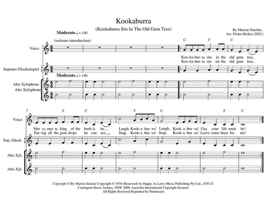 Kookaburra (kookaburra Sits In The Old Gum Tree) Percussion Ensemble scores gallery preview page 3