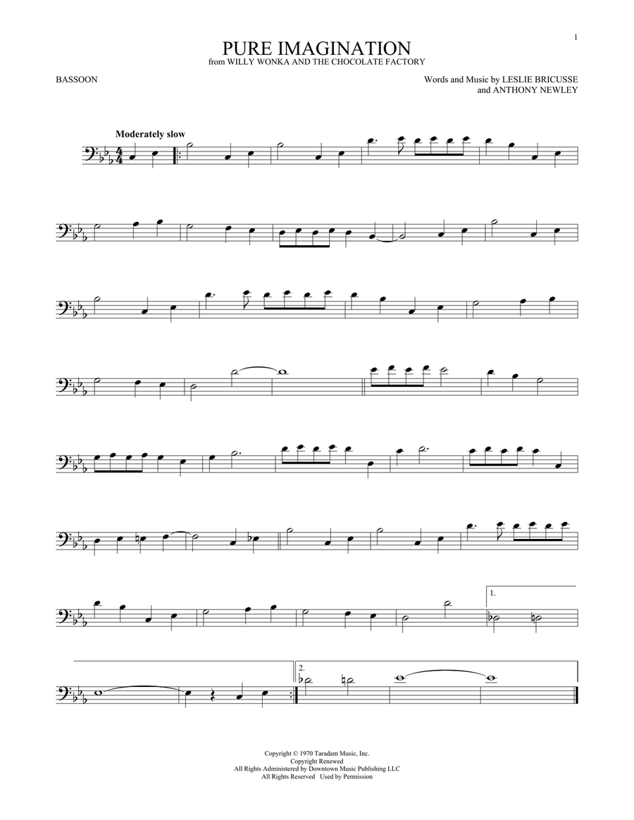 Pure Imagination (from Willy Wonka & The Chocolate Factory) Bassoon Solo scores gallery preview page 1