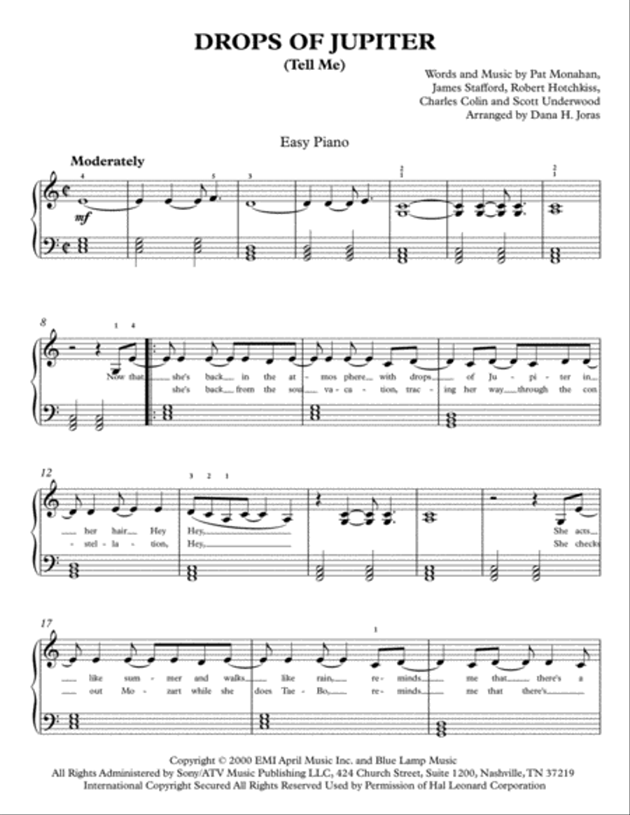 Drops Of Jupiter (Tell Me) Easy Piano scores gallery preview page 1