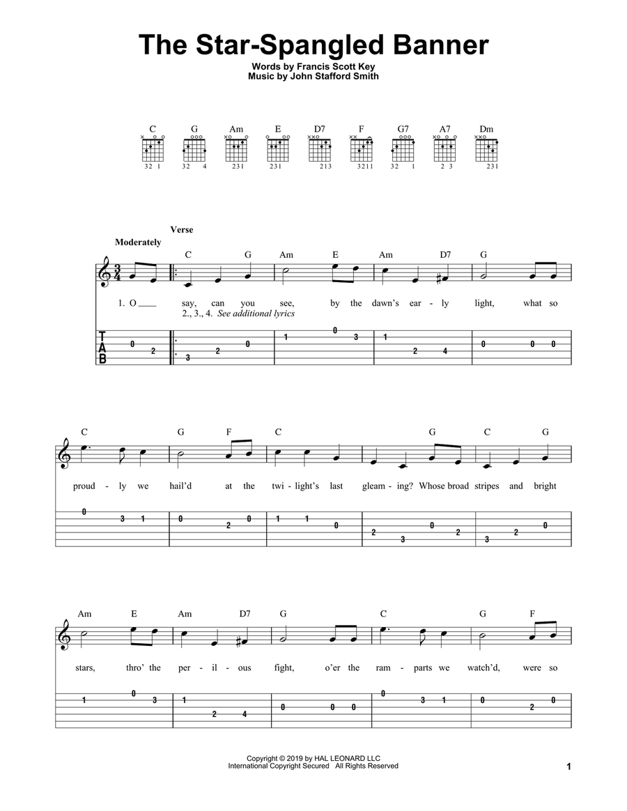 The Star-Spangled Banner Guitar Tablature scores gallery preview page 1
