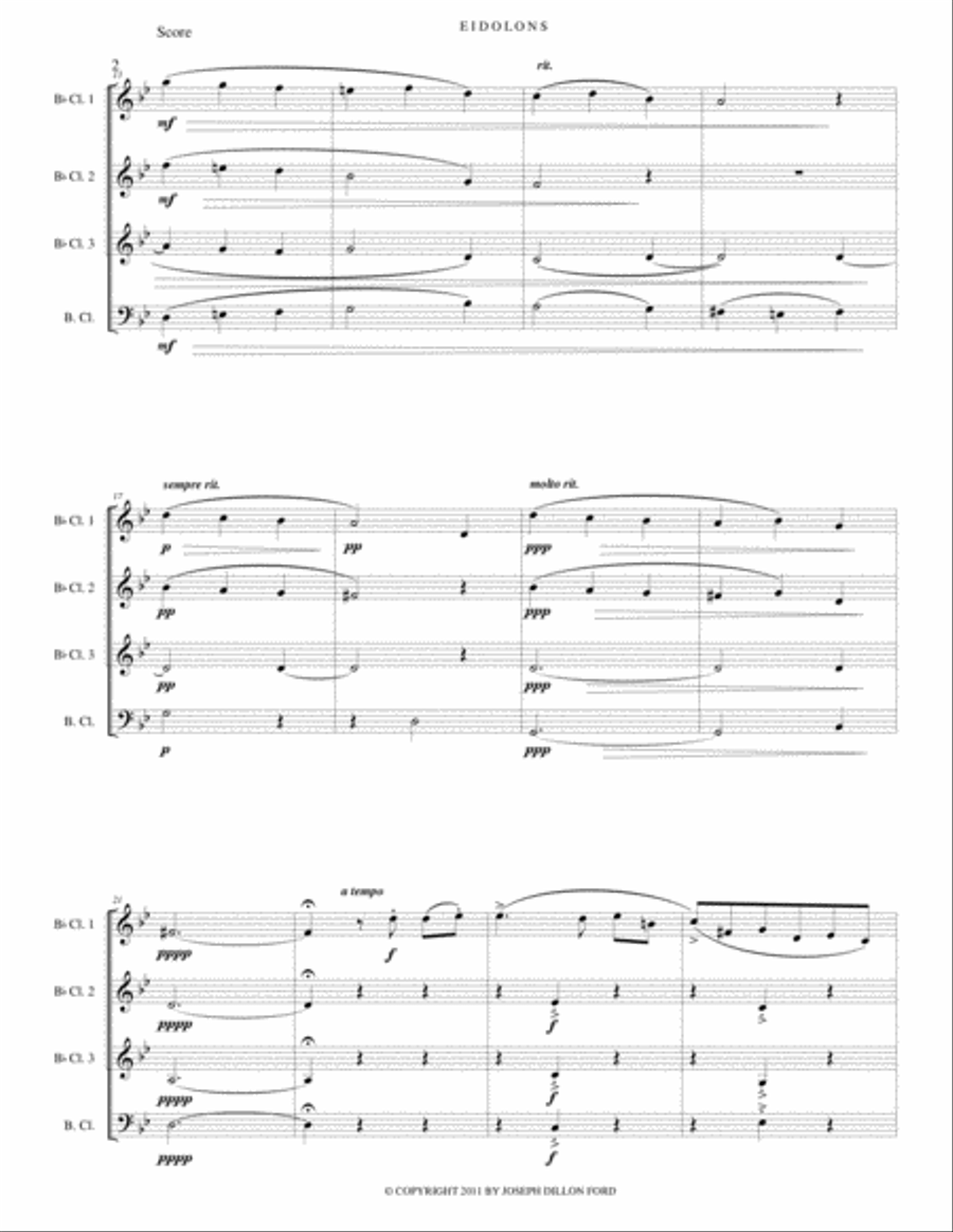 Eidolons for clarinet quartet in memory of Johannes Brahms Clarinet Quartet scores gallery preview page 2