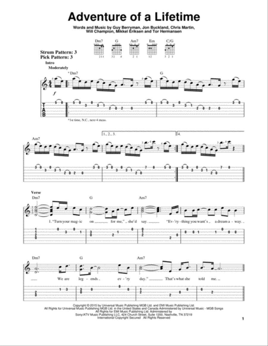 Adventure Of A Lifetime Acoustic Guitar scores gallery preview page 1