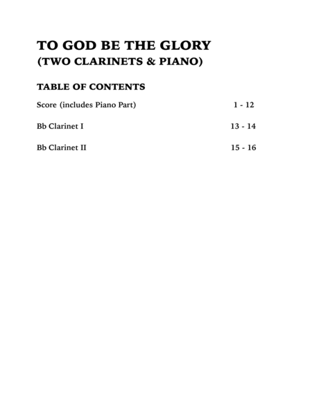 To God Be the Glory (Trio for Two Clarinets and Piano) image number null