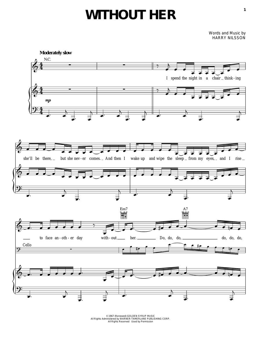 Without Her Without Her Piano, Vocal, Guitar scores gallery preview page 1