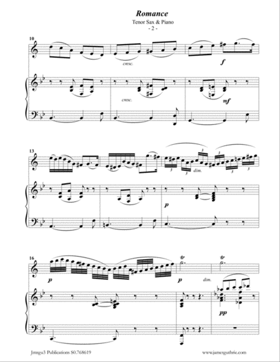 Fauré: Romance Op. 28 for Tenor Sax & Piano Tenor Saxophone scores gallery preview page 2