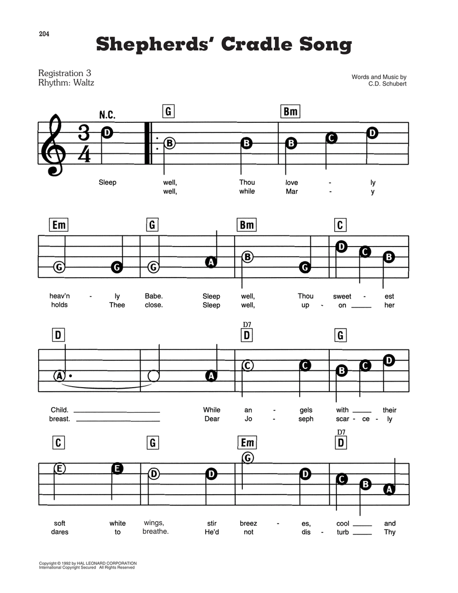 Shepherds' Cradle Song Electronic Keyboard scores gallery preview page 1
