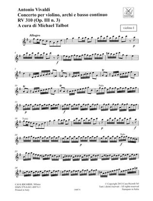 Concerto G Major, RV 310, Op. III, No. 3