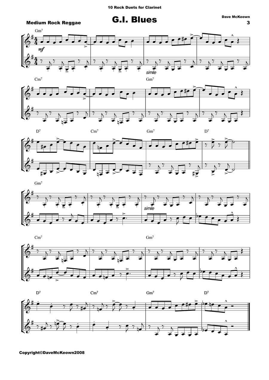 10 Rock Duets for Clarinet Clarinet Duet scores gallery preview page 3