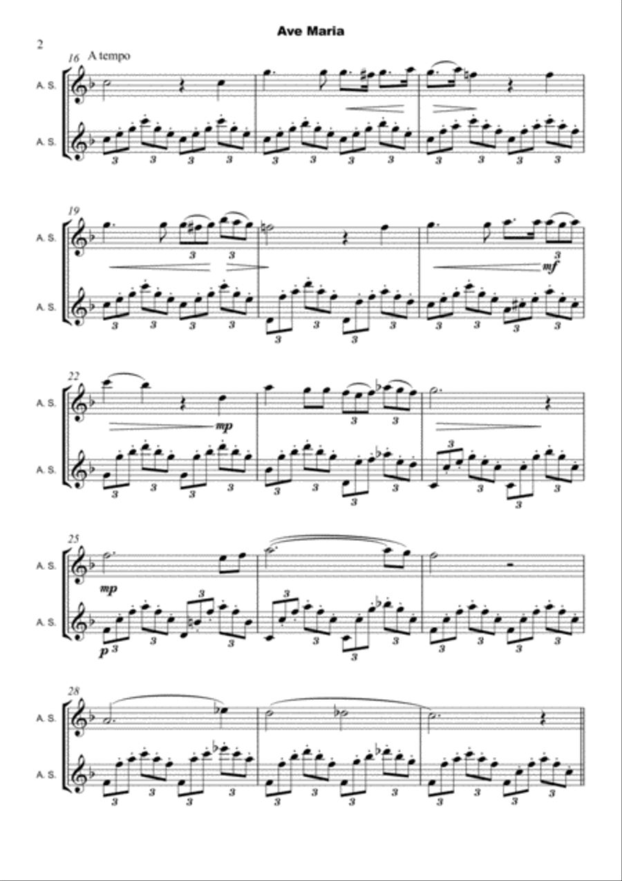 Ave Maria by Franz Schubert, Alto Saxophone Duet Woodwind Duet scores gallery preview page 3