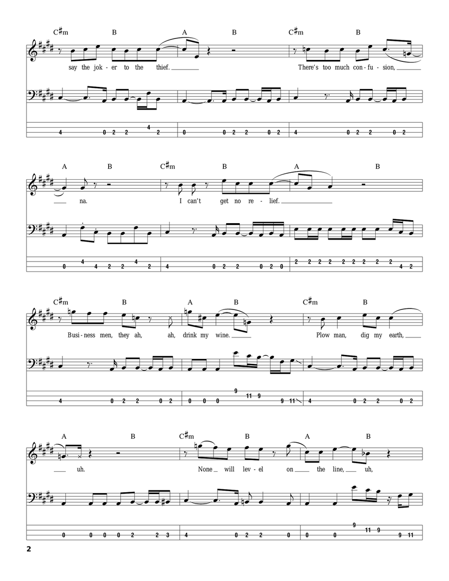 All Along The Watchtower Bass Guitar Tablature scores gallery preview page 2