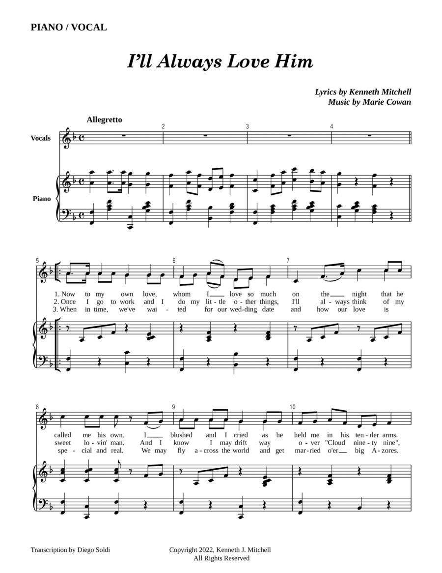 I'll Always Love Him Piano, Vocal scores gallery preview page 1
