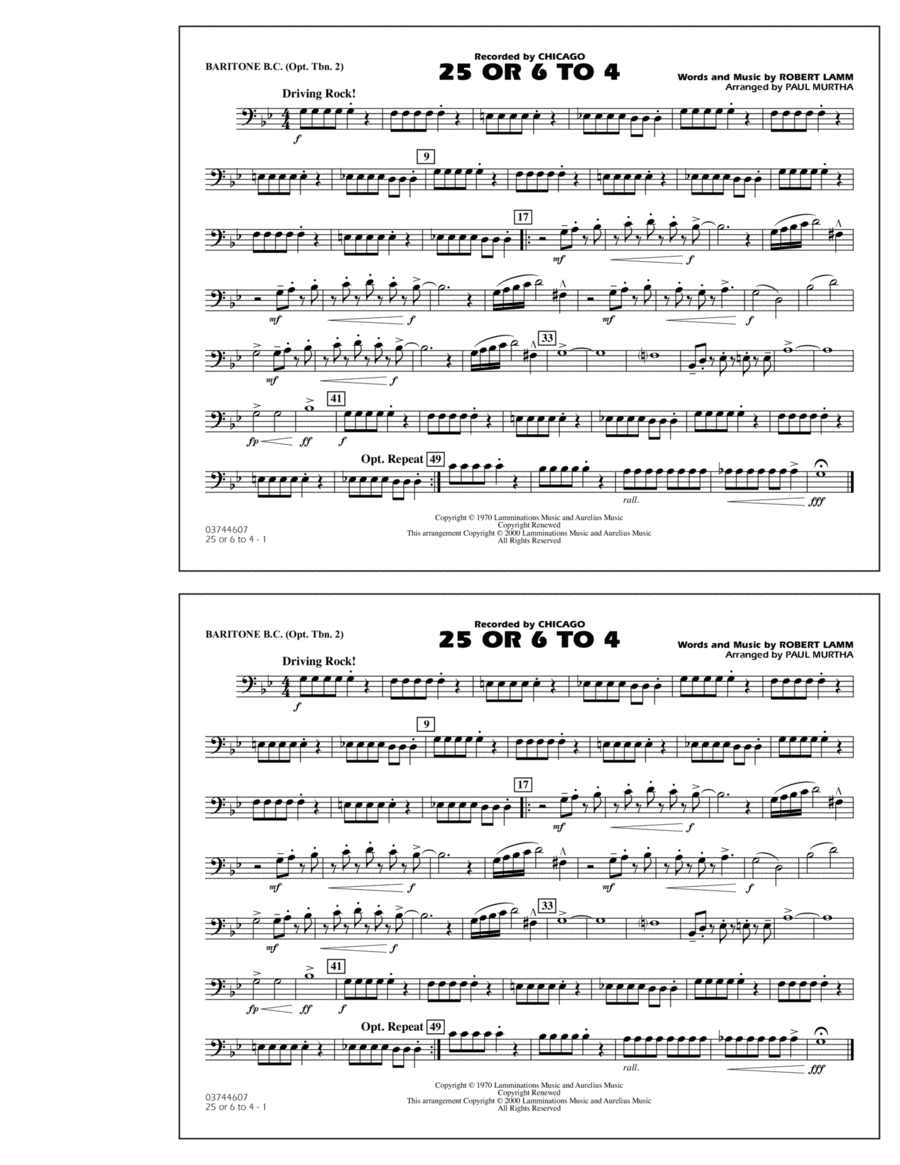 25 Or 6 To 4 - Baritone B.C. (Opt. Tbn. 2) Marching Band scores gallery preview page 1