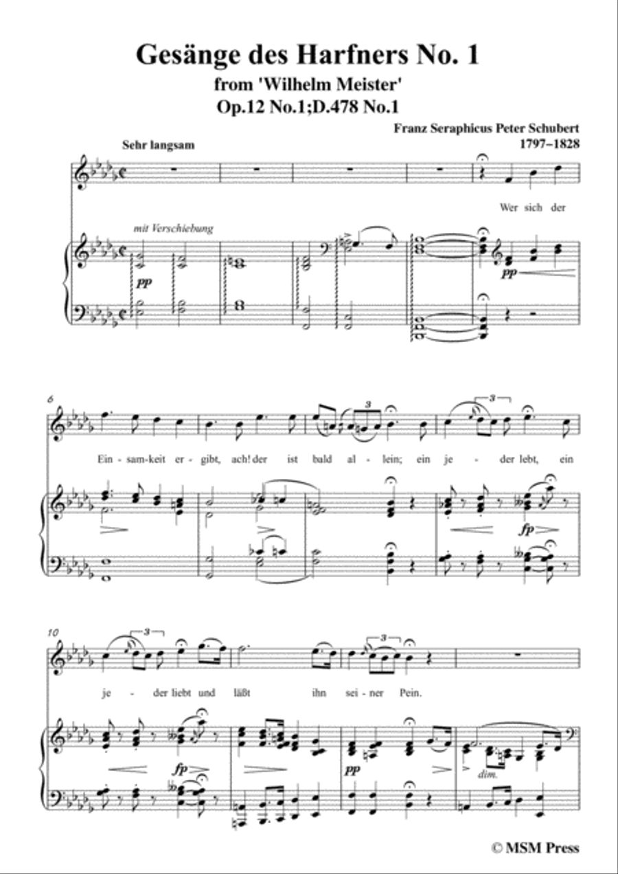 Schubert-Gesänge des Harfners,Op.12 No.1,in b flat minor,for Voice&Piano Voice scores gallery preview page 3